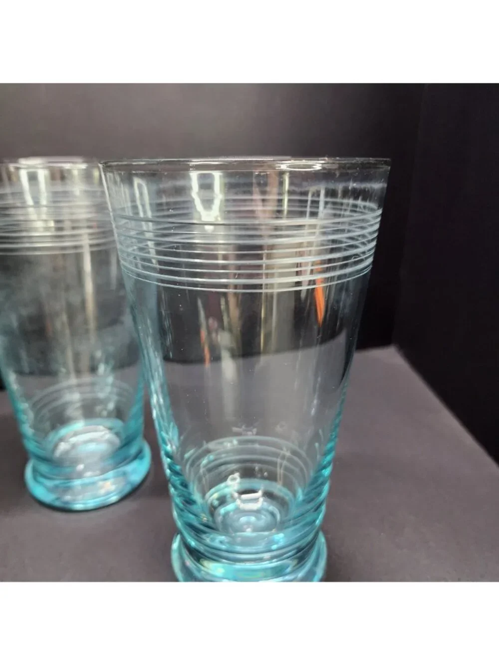 Vintage Icy Blue Etched Banded Glasses Tumbler 7